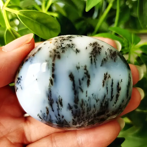 Piedra de Palma de Ópalo Dendrítico Natural al por Mayor, Cristal Bohemio de Forma Ovalada con Patrones de Árbol en Azul Negro Profundo - Product Image 1
