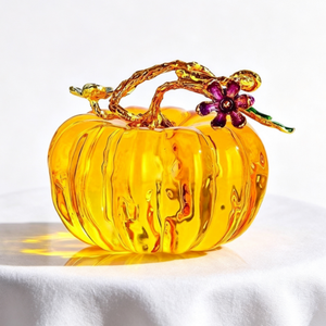 Adorno de calabaza de cristal ámbar con flor esmaltada y guirnalda, venta al por mayor de fábrica, figura de calabaza de cristal de color personalizado para Acción de Gracias - Product Image 6