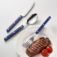 Couteau, fourchette et cuillère en acier inoxydable 304 avec poignée ABS, style nordique, rivets colorés, lavable au lave-vaisselle, poli miroir, pour steak