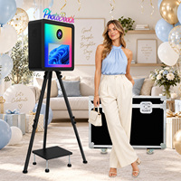 Photomaton vintage coloré avec trépied, appareil photo reflex numérique avec imprimante, écran tactile de 15,6 pouces, machine photomaton pour mariage