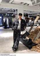 Ensemble Denim Cargo Denim à Enduit Ciré pour Homme 2 Pièces Veste et Pantalon en Denim Personnalisé en Usine Détresse
