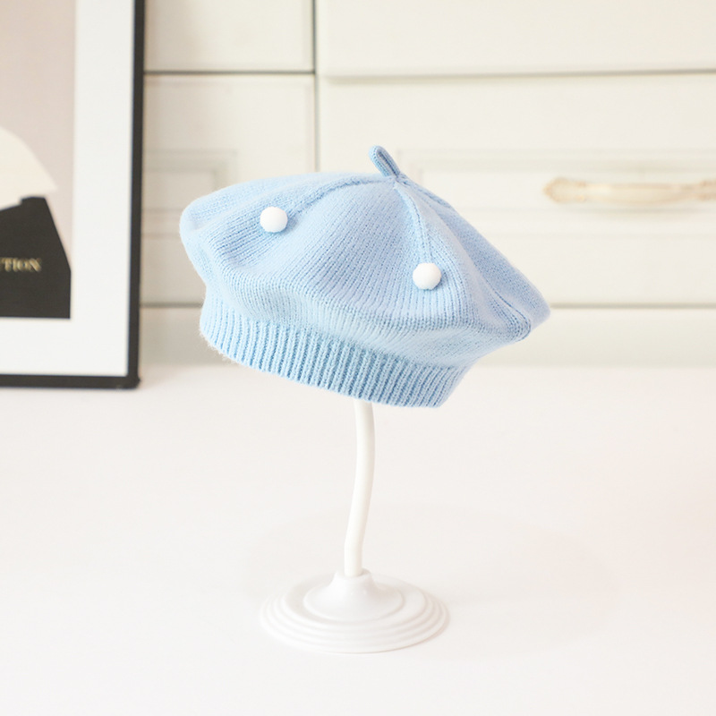 Bleu [béret en fil boule ronde]