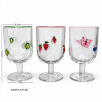 Verre à pied en verre gaufré peint à la main motif citron, style INS, pour eau et jus, style vintage français, idéal pour cadeau de mariage