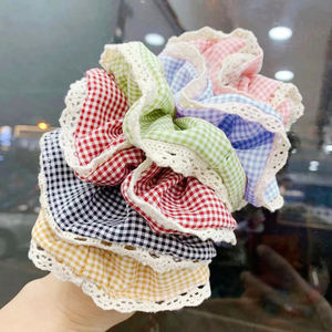 Versión coreana grande 11CM encaje a cuadros pelo Scrunchie ajustable cuerda de pelo femenino con lindo anillo para niñas - Product Image 2