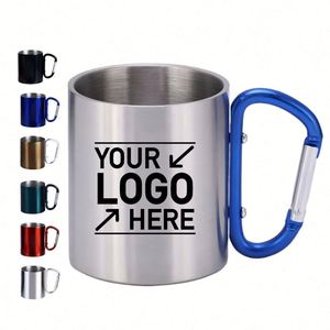Wholesale 220ml 300ml Outdoor Camping <b>Coffee</b> Travel Mug Double Wall Promotional Gift Custom Stainless Steel Carabiner Handle Cup - Product Image 1