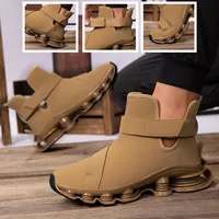 Chaussures de course montantes pour hommes en cuir PU avec semelle intermédiaire en TPU absorbant les chocs, à fermeture auto-agrippante, pour l'automne et l'hiver, style décontracté, vente en gros OEM