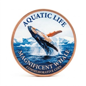 Pièce de monnaie en cuivre abstraite personnalisée de 1 once, motif baleine leviathan, géants majestueux des grands fonds océaniques, sagesse douce, pour musées marins - Product Image 1
