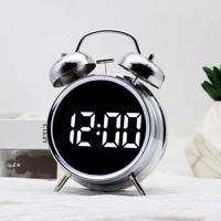 Reloj Despertador Digital Moderno con Logotipo Personalizado, Espejo LED, Sonido Superfuerte, Funciona con Batería, Doble Campana, Diseño Silencioso