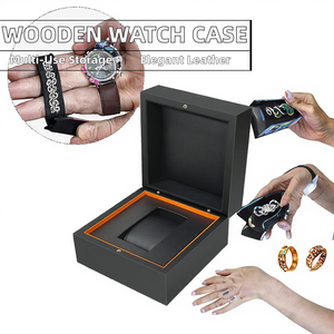 Boîte à montre simple en cuir PU de luxe, étui de rangement pour montre-bracelet à ouverture à charnière avec intérieur orange pour emballage cadeau de montre-bracelet - Product Image 2