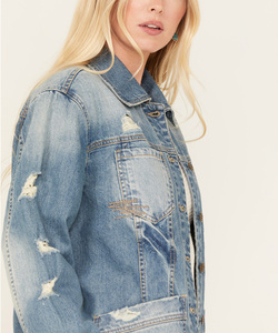 เสื้อโค้ทยีนส์ผู้หญิงสไตล์เรโทร ปี 2026 สีน้ำเงินฟอกแบบดิสเทรส ทรงหลวม ติดกระดุม ผ้าฝ้าย 100% สำหรับผู้หญิง - Product Image 2