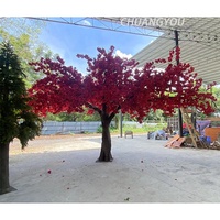 Pohon Bunga Sakura Jepang Buatan Besar, Tinggi 3,5m dan Lebar 7,5m, Warna Merah, Cocok untuk Dekorasi Restoran Dalam Ruangan