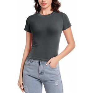 Camiseta Corta Básica para Mujer FOXA, Manga Corta, Cuello Redondo, Color Sólido, 100% Algodón, Transpirable, Estilo Jersey, para Verano - Product Image 1