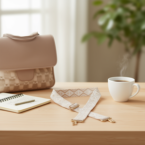 Sangle en toile de 5 cm à motif triangulaire beige pour sac à main - Product Image 2