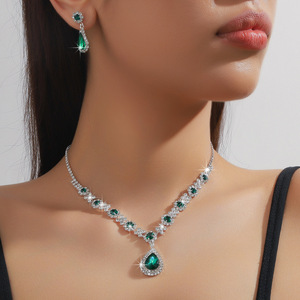 Conjunto de joyas de novia para mujer, collar y pendientes de lágrima de cristal, conjunto de dos piezas, accesorios para vestidos de noche