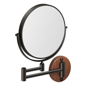 Walnut Wall Mounted Makeup <b>Mirror</b> Round Foldable Glass Lens <b>Vanity</b> <b>Mirror</b> For Home Bathroom Hotel Use - Product Image 5