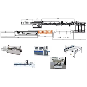 Ligne d'emballage entièrement automatique à colle thermofusible PUR pour film PVC/papier/placage/fibre/tissu/métal, pour cadres de portes en <span class=keywords><strong>bois</strong></span>/MDF - Product Image 1