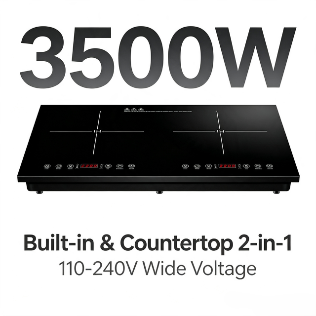 2 Burners Induction Cooktop 3500W Touch Control Built in & Countertop 110 240V Wide Voltage Glass Ceramic OEM Wholesale Cooker