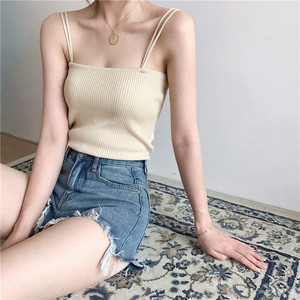 Vente en gros Nouveau <span class=keywords><strong>gilet</strong></span> d'été Pull tricoté de couleur unie pour femmes Camisole en tricot Double bretelles court en gros RS133 - Product Image 2