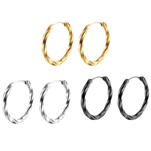 Pendientes de Aro Huggie Trenzados de Acero Inoxidable con Baño de Oro PVD de 18K y 2.5mm para Hombre y Mujer |   Joyería Duradera, Impermeable e Hipoalergénica - Product Image 6