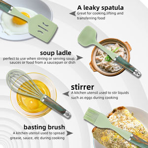 Ensemble d'ustensiles de cuisine en silicone à 7 pièces avec manches en marbre et grain de bois, et support de rangement en plastique en forme de fusée - Product Image 5