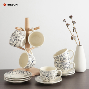 Wholesale <strong>Espress</strong> Decal Multicolor Rose Flower Arabic Coffee Tea Set of 6 Mocha Ceramic Cappuccino <strong>Cup</strong> and Saucer Set with Roses - Product Image 2
