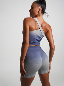 सेक्सी जिम पहनने वाली महिला कसरत सेट एक कंधे का खेल ब्रा + स्क्रैच शॉर्ट्स योग शॉर्ट्स सेट - Product Image 3