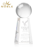 Trophée de baseball sphérique en cristal gravé sur mesure de haute qualité avec base conique trapézoïdale transparente pour reconnaissance sportive