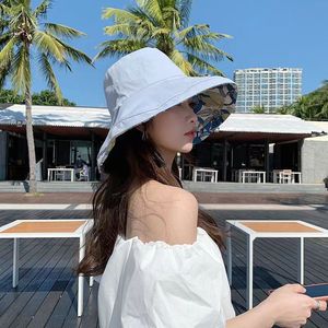 Reversible Floral Bucket Hat For Women Summer Wide Brim Cotton Linen Sun Protection UV Protection Hat - Product Image 4