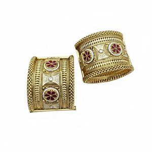 Women's Traditional <b>Gold</b> Plated Engraved Copper <b>Bangles</b> <b>Set</b> for Wedding Anniversary Gift - Product Image 2