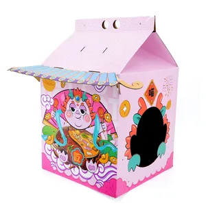 Kotak susu lipat kemasan berbentuk rumah bergelombang rumah kucing kertas kustom