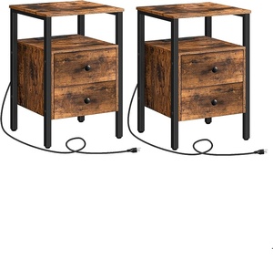 Mesa auxiliar con estación de carga y puertos <span class=keywords><strong>USB</strong></span>, mesa auxiliar con cajones y estante de almacenamiento, mesita de noche - Product Image 1