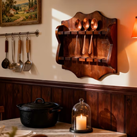 Support mural moderne et durable en bois à double niveau pour cuillères, idéal pour la cuisine et la salle à manger.