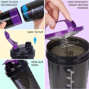 Custom logo BPA Free 500ml Three Layers Plastic Gym Fitness Protein <b>Shaker</b> <b>Bottle</b> Sport Water <b>Bottle</b> with Tick Marker - Product Image 3