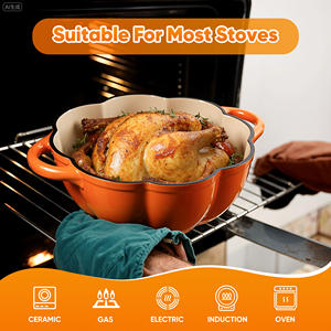 Casserole en fonte émaillée à motif de citrouille 4,5 QT Antiadhésive Passe au lave-vaisselle Prête pour le gaz et l'induction Couvercle de casserole Cuisine festive - Product Image 4