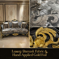 Ensemble de canapés de luxe européens noir et or à rayures, avec cadre en bois massif sculpté doré, pour villa, salon, hôtel, salle de séjour