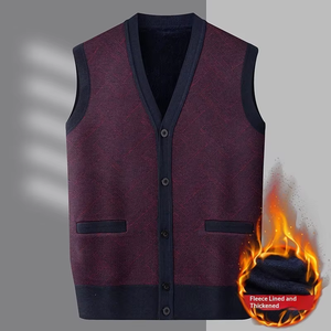 Cardigan sans manches en polaire pour homme, col en V, boutonné, tricoté, avec poches - Product Image 2