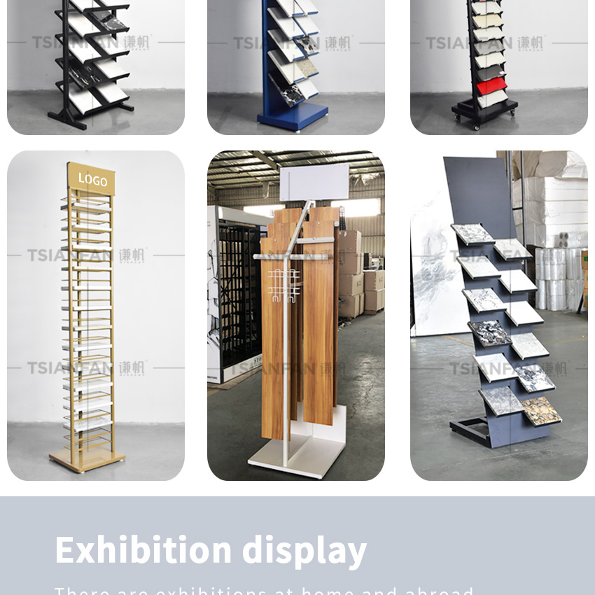 Exhibition Factory Waterfall Floor Quartz Display Stands Granite Marble Sample Rack Floor Standing Ceramic Tile Stone Display