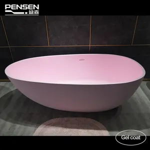 Pensen Item 8802 160cm/63inch gel coat solid surface stone bath freestanding pink acrylic bathtub