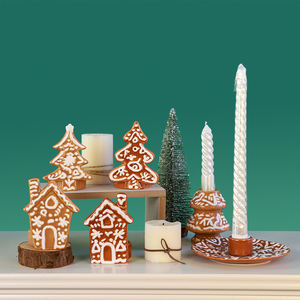 Porte-bougie en céramique créatif en forme de maison et d'arbre en pain d'épices, bougeoir décoratif en gingembre pour la décoration de bureau, de hall d'entrée et de maison - Product Image 1