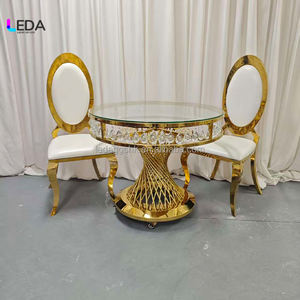 Table élégante en verre transparent avec cadre en métal doré pour les salles de mariage, les goûters, les anniversaires, les dîners en plein air pour les hôtels - Product Image 2