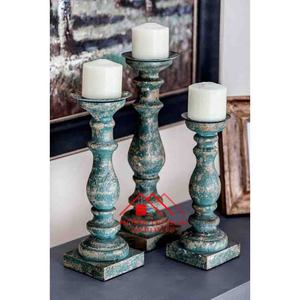 Lot de 3 bougeoirs en bois de mangue à vendre pour bar et restaurants à domicile - Product Image 2