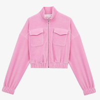 Vêtements populaires 2 pièces ensembles pour femmes Sport Style rose couleur broderie personnalisée logo velours côtelé veste pantalon deux pièces costume