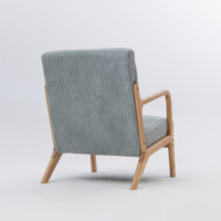 Fauteuil d'appoint capitonné beige de style Mid-Century Modern avec repose-pieds et coussin, structure en bois massif, dossier à oreilles, pour salon et chambre à coucher
