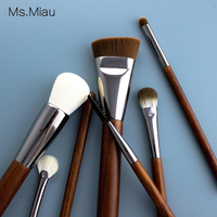 Ensemble de pinceaux de maquillage professionnels Ms.Miau Vegan, 7 pièces, poils synthétiques, manche en bois, ferrule en aluminium, technologie coréenne, maquillage du visage