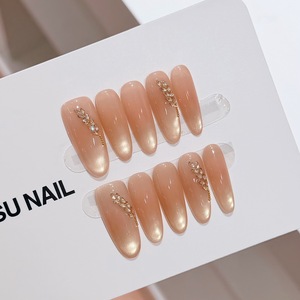 Faux film de protection pour ongles, carré moyen, doré champagne, à paillettes, à pois, avec fleurs et papillons 3D, effet œil de chat dégradé, pour mariage - Product Image 3