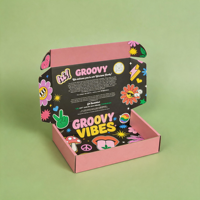 Boîtes d'expédition en carton ondulé recyclables imprimées sur mesure avec impression quadricolore, design Groovy Vibe pour l'emballage de vêtements et de produits de style de vie