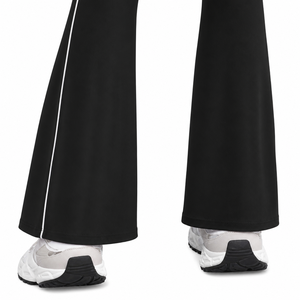 Pantalons de yoga noirs évasés de qualité supérieure pour femmes avec détails de bordure contrastée blanche et taille haute pour les collections de fitness professionnelles - Product Image 4
