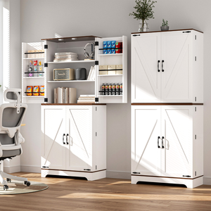 Organizador de Almacenamiento Estilo Rústico <span class=keywords><strong>Blanco</strong></span> Ustovian para Comedor, Puertas Corredizas, Estantes Ajustables, Gabinete de Cocina de Madera Rústica - Product Image 5