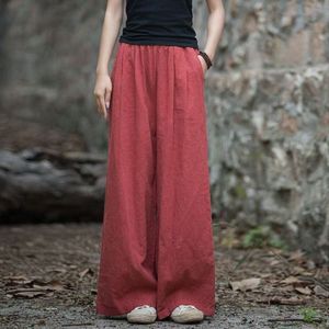 Wide Leg Pants Elastic Waist Plus Size Women's Casual Pants Raw Linen Cotton Blend Ultra Thin Spring Summer Style - Product Image 5