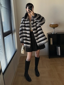 Cappotto Elegante Stile Coniglio-Volpe, Caldo Cappotto Invernale a Maniche Lunghe in Vera <span class=keywords><strong>Pelliccia</strong></span> di <span class=keywords><strong>Castoro</strong></span> per Donne - Product Image 6